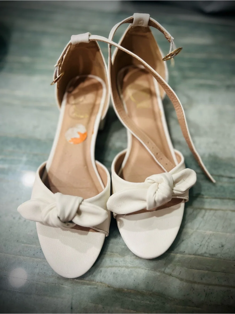 Girls 1 inch Cream Knot-Front Ankle Strap Sandals